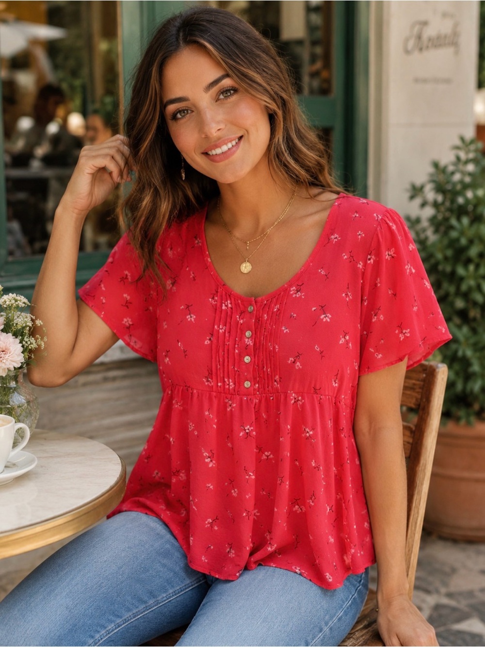 Falls Creek Pink Floral Short Sleeve Blouse Size 2X